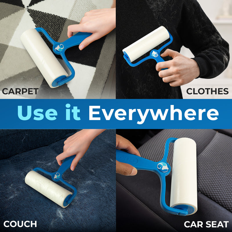 Using extra large lint roller on couch cushion