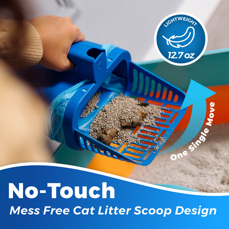 Cat litter scoop no-touch waste disposal system