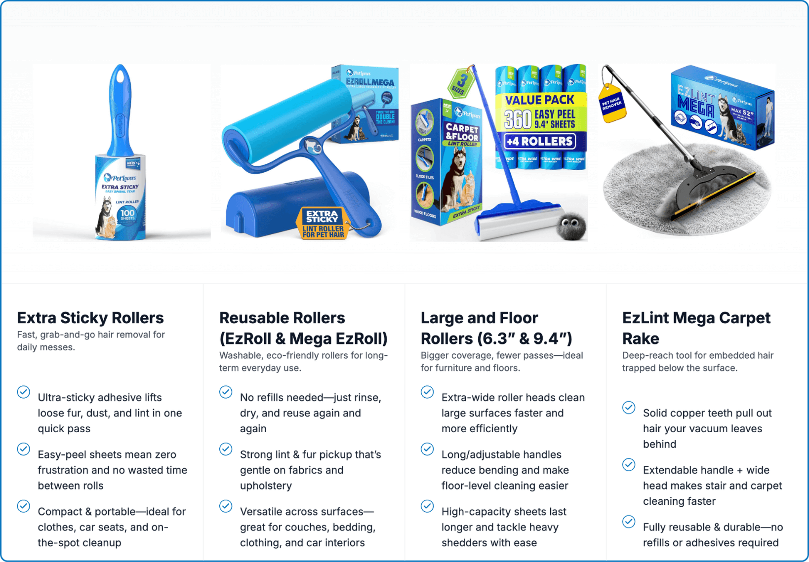 Compare Pet Hair Removers — PetLovers comparison chart